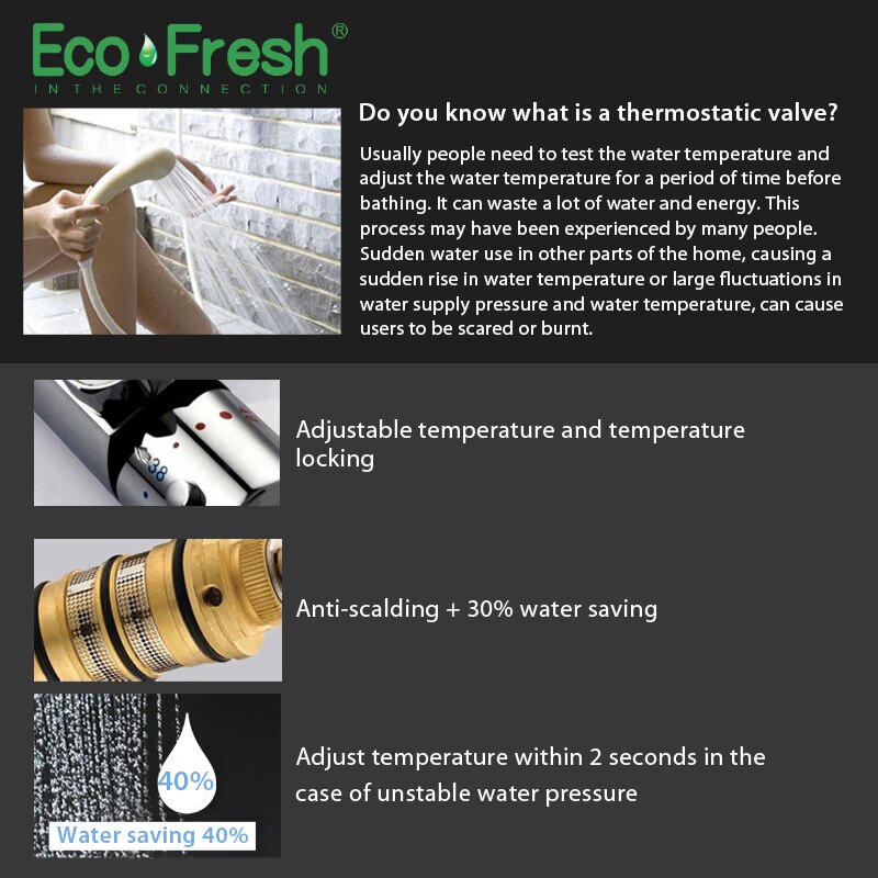 Ecofresh Thermostatic Mixer Shower Faucets Bathroom Faucet Thermostatic Mixing Valve Shower Set Thermostatic Shower Faucet
