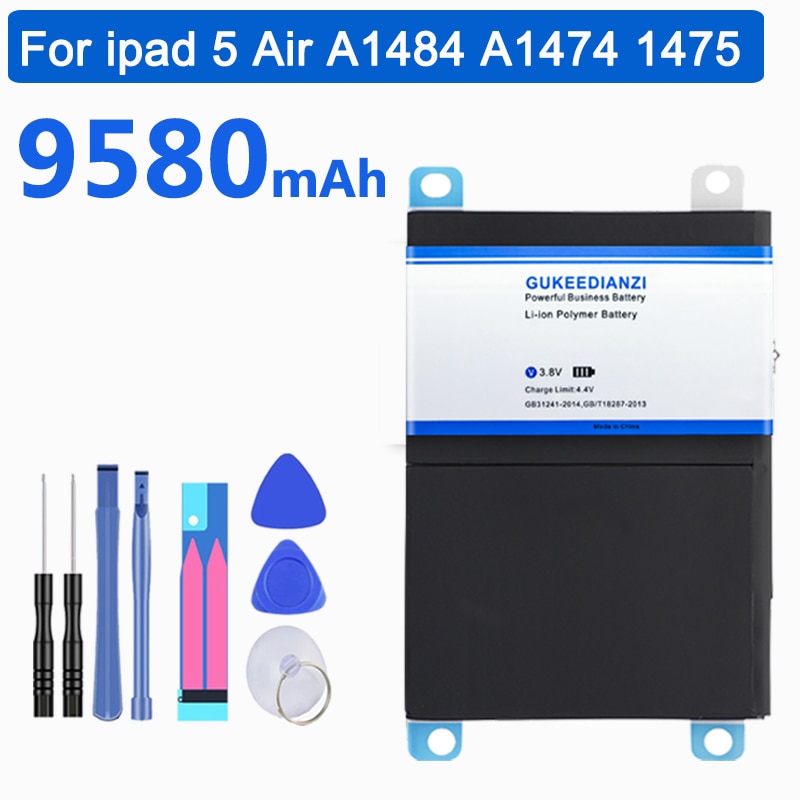 Tablet Battery Replacement - 9580mAh Li-ion Polymer - For iPad 5 Air A1484 A1474 A1475 - Safe & Stable