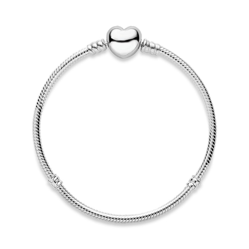 Top Selling 925 Sterling Zilveren Hart Sluiting Snake Chain Charm Kralen Armband Voor Vrouwen Mode Diy Sieraden PTB004
