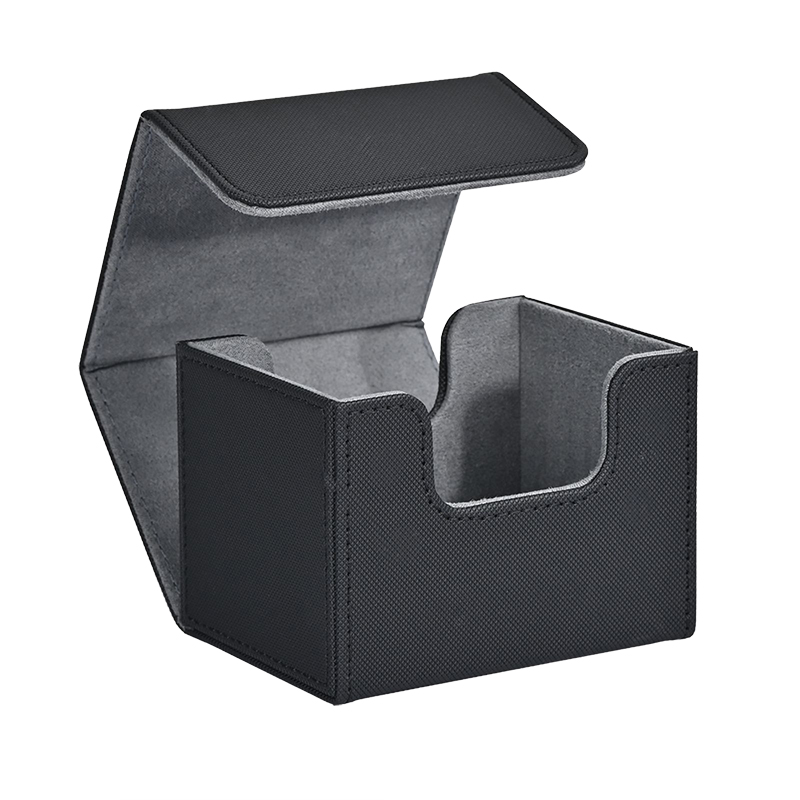 Card Deck Box , Card Storage Box Fits 100 single Sleeved Cards, PU Leather Strong Magnet Card Deck Case for TCG Cards: black
