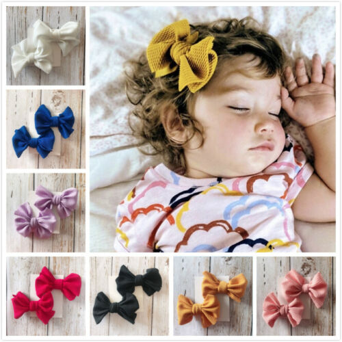 2Pcs Infant Kids Baby Girls Hair Bow Clips Headwear Ribbon Bowknot Barrettes