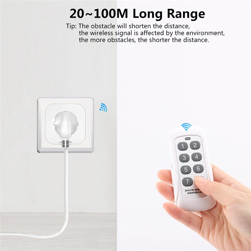 220V Wireless Remote Control Smart Socket EU Plug Wall 433mhz 8 Keys Programmable Electrical Socket Outlet House Necessity