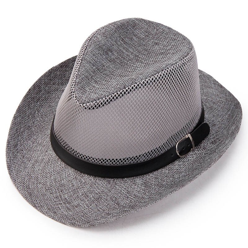 Summer Men Breathable net Cowboy Hat Wide Brim Travel Sun Hat Women Western Wide Curling Brim Cap Sun Protection Unisex Hats: Gray