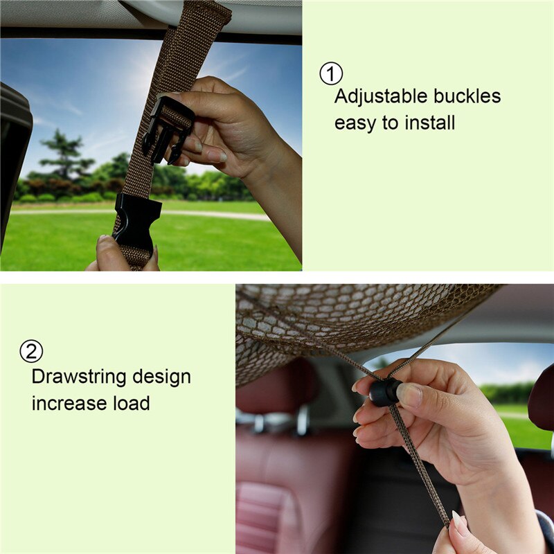 Portable The Universal Car Ceiling Roof Interior Mesh Pocket Cargo Net Zipper Storage Bag Stowing Tidying