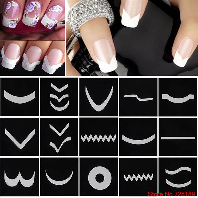 24 Stks/set Nail Art Guide Tips Hollow Stencils Sticker Franse Manicure Template 3D Decals Vorm Styling Tool