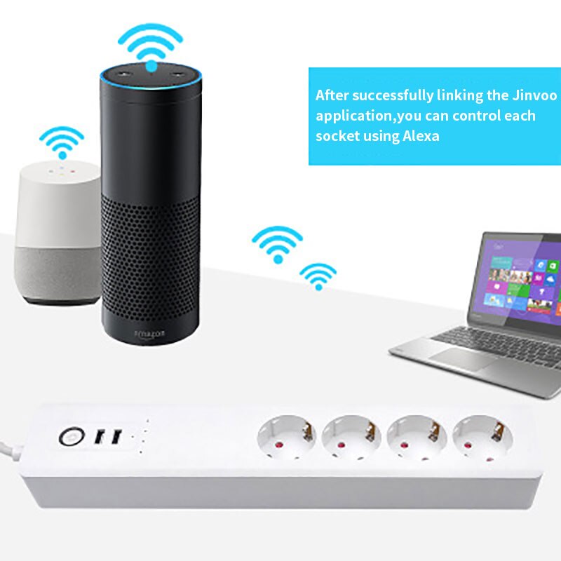 Wifi smart strømskinne 4 eu stikkontakter med 4 usb-bærer elektrisk stikkontakt 1.5m utvidelse app stemmekontroll med alexa google hjem
