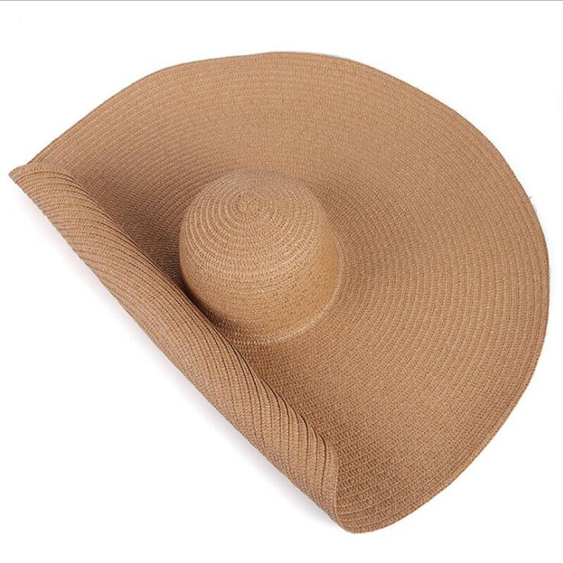 2022 Grote Zomer Hoeden 25Cm Rand Papier Stro Hoeden Cool Mooi Mooie Grote Strand Hoeden Heldere Kleuren Roll Zon hoeden Voor Vrouwen