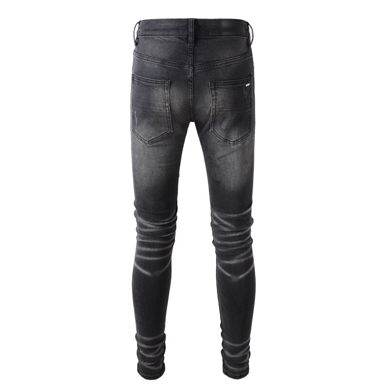 Mannen Jeans Retro Zwart Grijs Elastische Slim Fit Vernietigd Hole Ripped Jeans Mannen Patched Hip Hop Denim broek