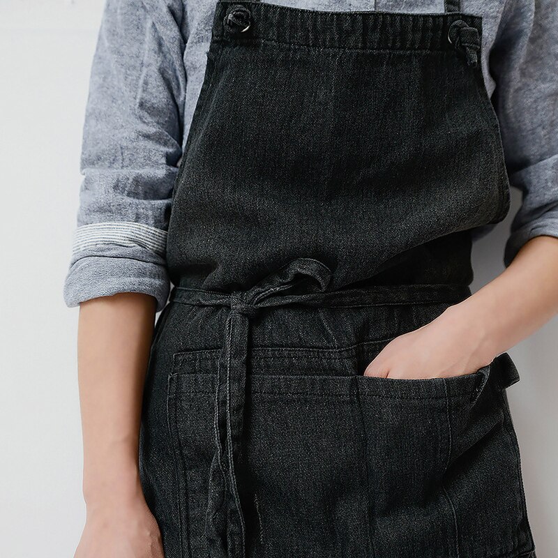 Nowo dżinsowa wiszący fartuch fartuch bez rękawów odporny na kurz ogólnie dla kuchni szefa kuchni z kieszeniami dla obu płci VK-ING