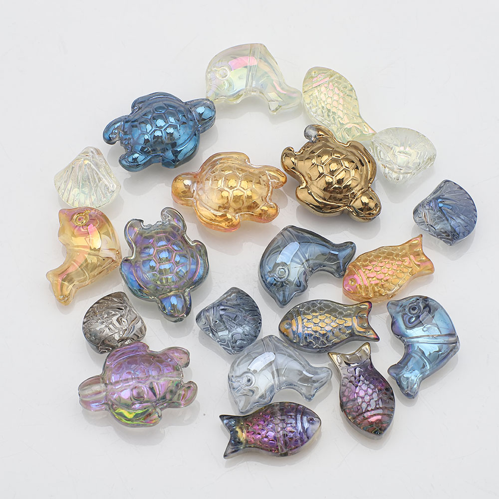20 Pcs Mixed Shape Starfish /Snail /Shell/ Small Fish Crystal Glass Loose Beads DIY Making Earing Necklace Jewelry Accessories: MULTI