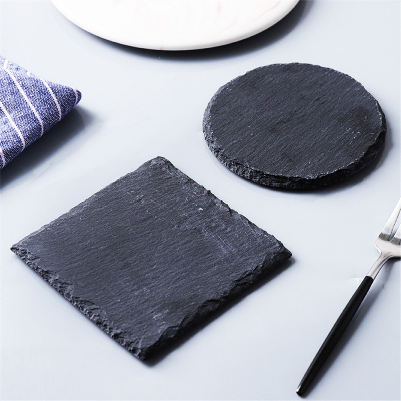 Slate Stone Coasters Rectangle Black Serving Plate For Cake Bar Kitchen Natural Edge Stone Drink Coaster Pad