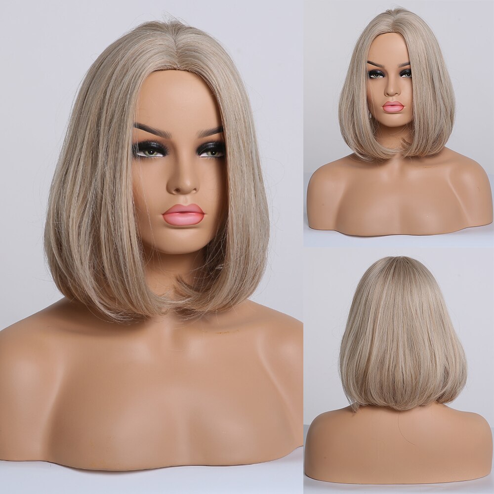 EASIHAIR Brown Ombre Bob Synthetic Wigs with Bangs for Women Medium Length Hair Bob Wig Wavy Heat Resistant Cosplay Wigs: SS145-2