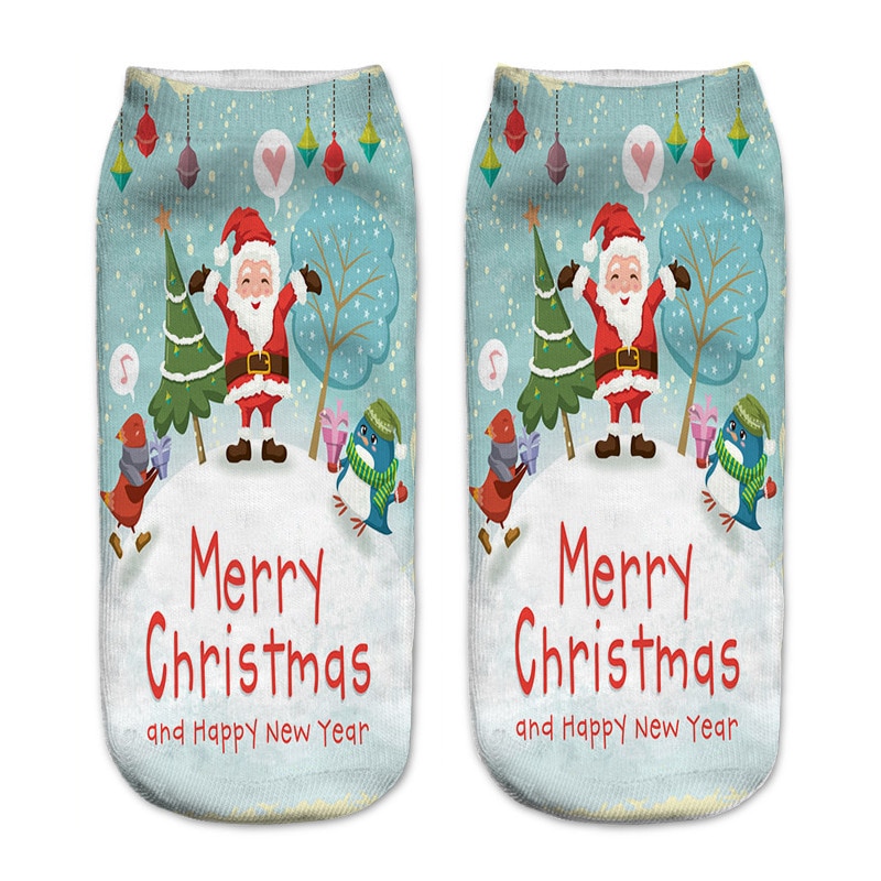 3d print kerstsokken unisex cartoon eland sneeuwpop kerstman damessokken laag uitgesneden enkel kerst calcetines vrouw jaar