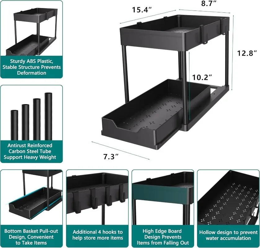 Keukenopslag onder gootsteen organisator 2-laags uittrekbare multifunctionele lade plank organisator badkamer desktop kast rek