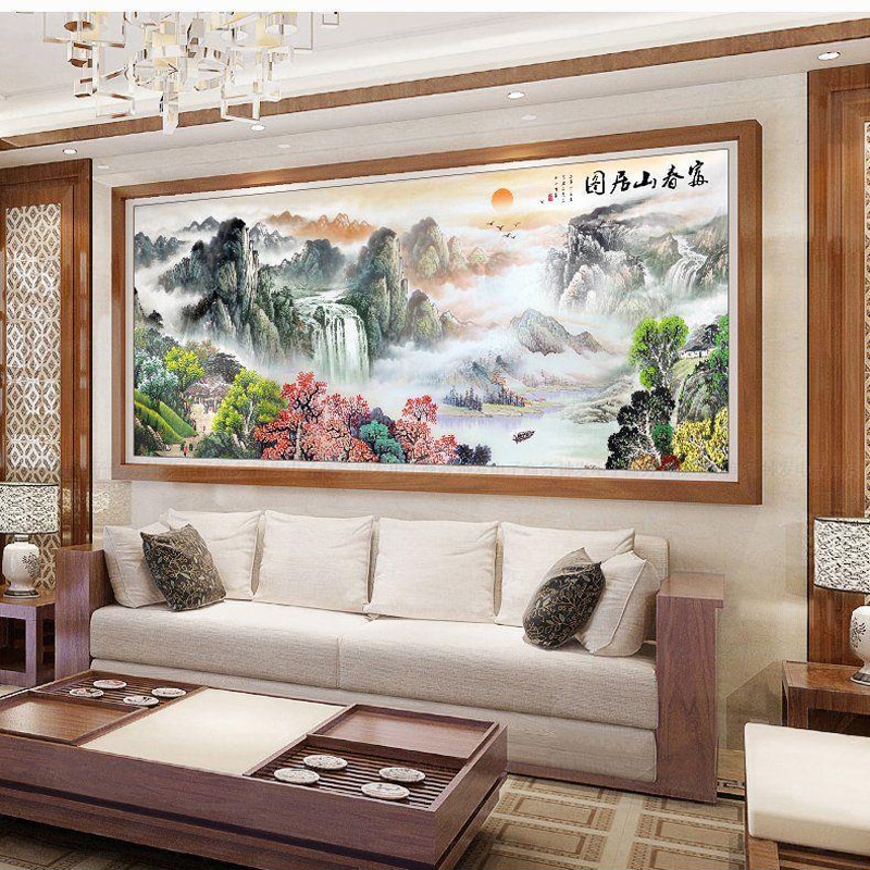 QIANZEHUI,Needlework,100% precision printing DIY Landscape, mountains and rivers full embroidery cross stitch,Wall Home Decro
