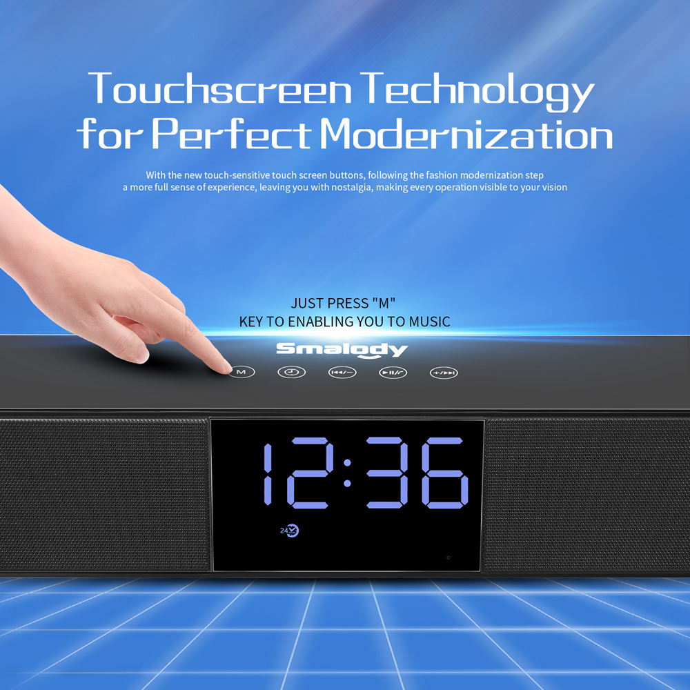 Smalody TV Bluetooth Speaker Portable Wireless Sound Bar Dual Loudspeakers 10W with Alarm-clock LED Display Handsfree Call AUX