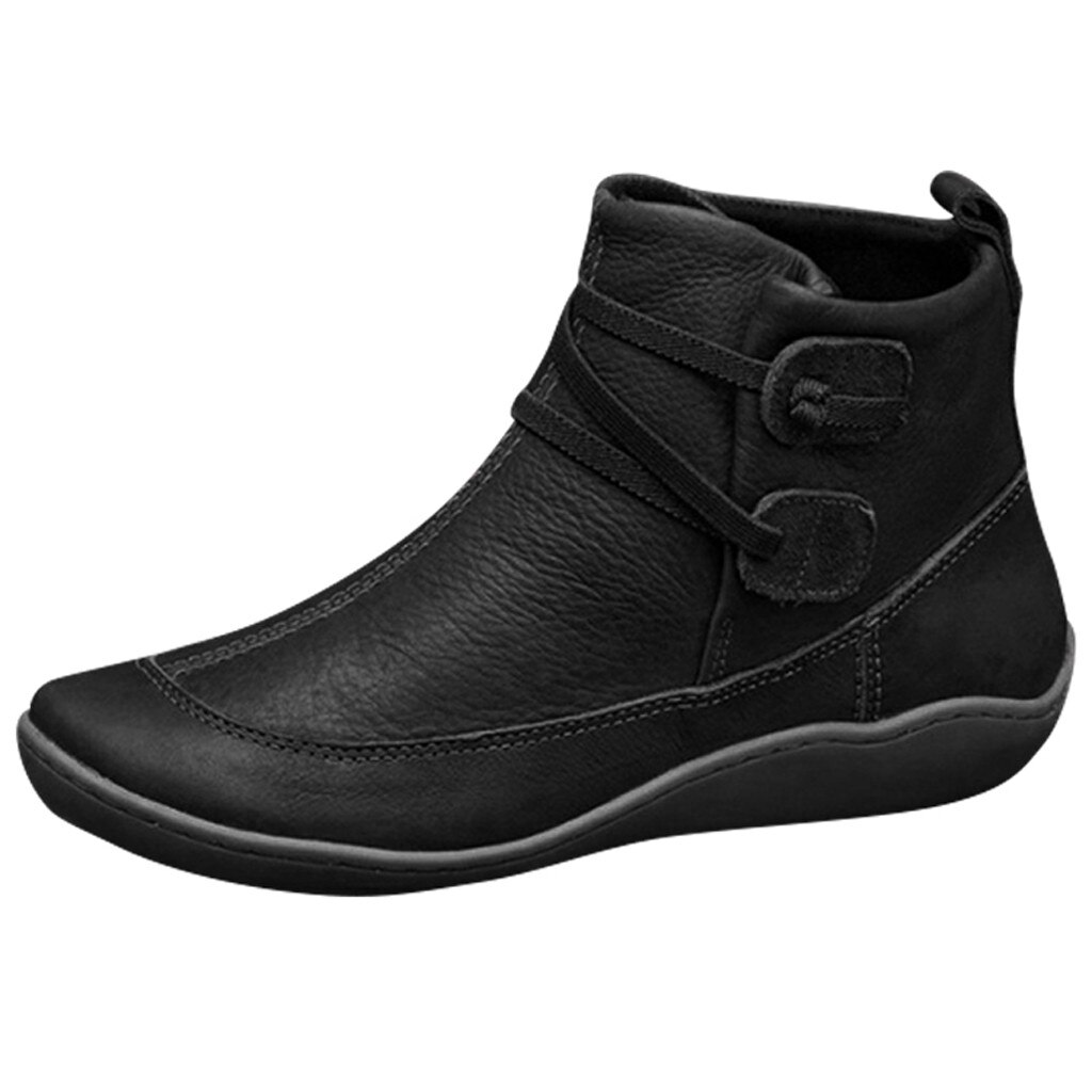 Bottines Vintage en cuir pour femmes, chaussures plates imperméables, bottines d'hiver à bout rond, solides