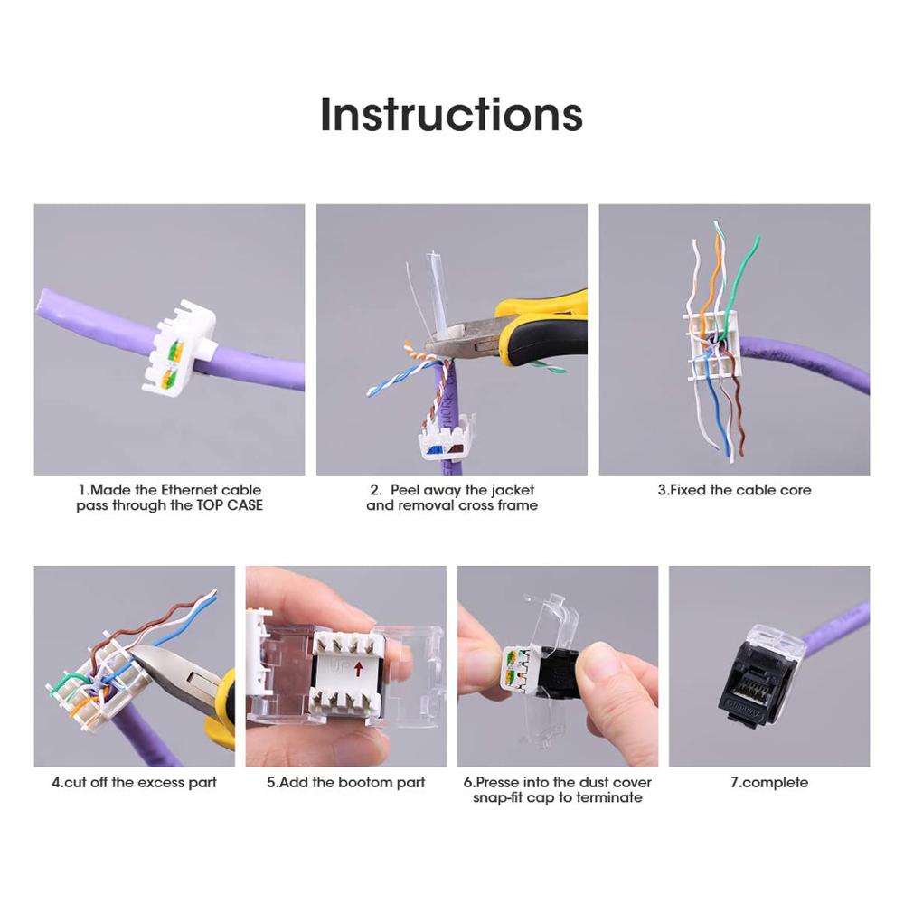 AMPCOM 10-Pack Keystone Jack, CAT6 Tool-Less RJ45 UTP Keystone Jack, No Punch-Down Tool Required Module Coupler - Black