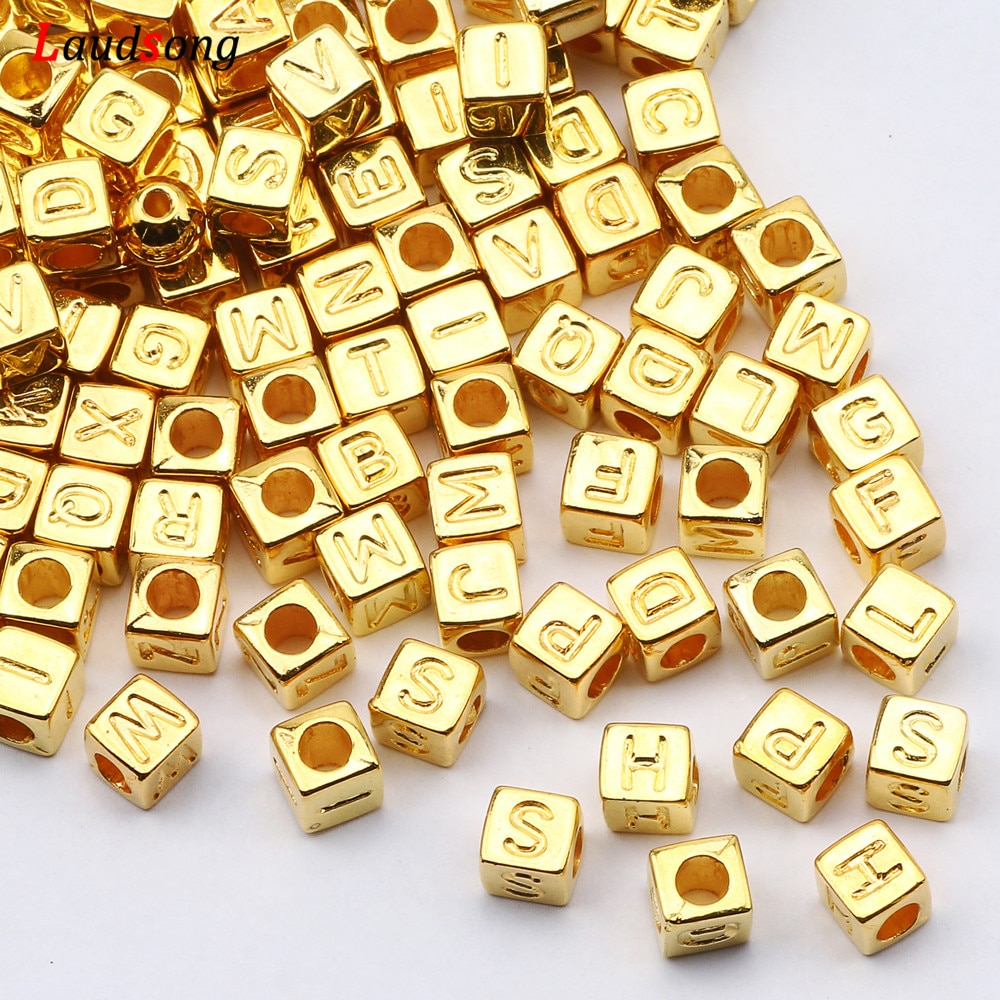 Gold Mixed Letter Acrylic Beads 6x6mm Square Loose Alphabet Beads For Jewelry Making Handmade Diy Bracelet Necklace Accessories