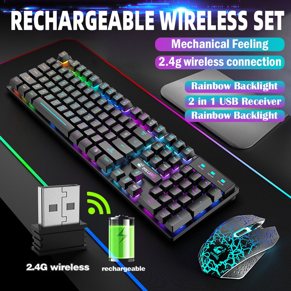 SPASH Gaming Keyboard Mechanical Feel Rainbow LED Backlight USB Keyboard and Mouse Set Ergonomic for PC Laptop Computer Gamer