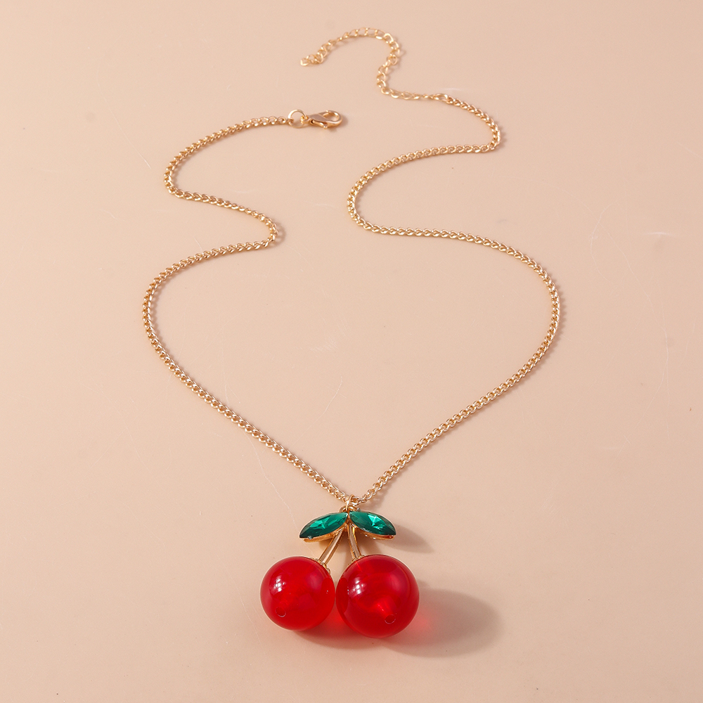 Aihua Mooie Gouden Kleur Wijn Rode Kers Hanger Ketting Voor Vrouwen Persoonlijkheid Ketting Bruiloft Sieraden Verjaardagscadeautjes