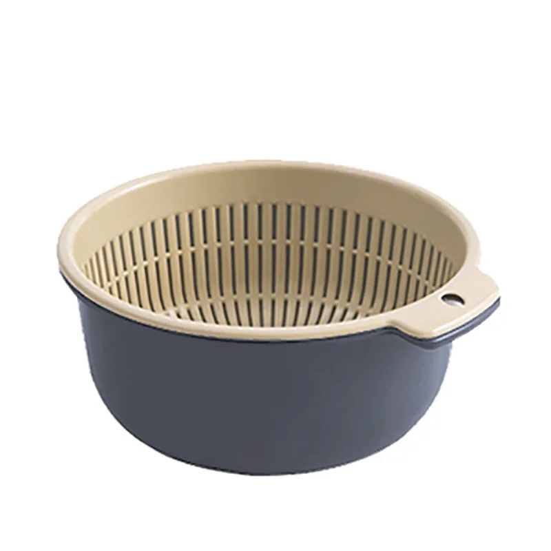 Double Drain Basket Bowl Washing Storage Basket Strainers Bowls Drainer Vegetable Cleaning Colander Kitchen Gadgets Tools: S / Blue