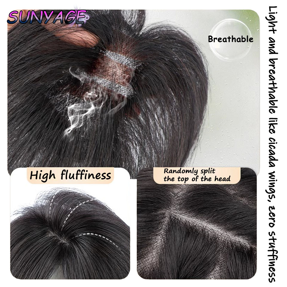 SUNYAGE Clip en flequillo de pelo sintético Natural, piezas de cabello con flecos, extensión de cabello de parte media, Topper para mujeres, pérdida de cabello