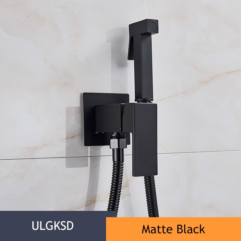 ULGKSD Bathroom Bidet Square Hand Shower Head Chrome Finish Solid Brass Cold Water Valve Tap Crane 360 Degree Switch: Matte Black