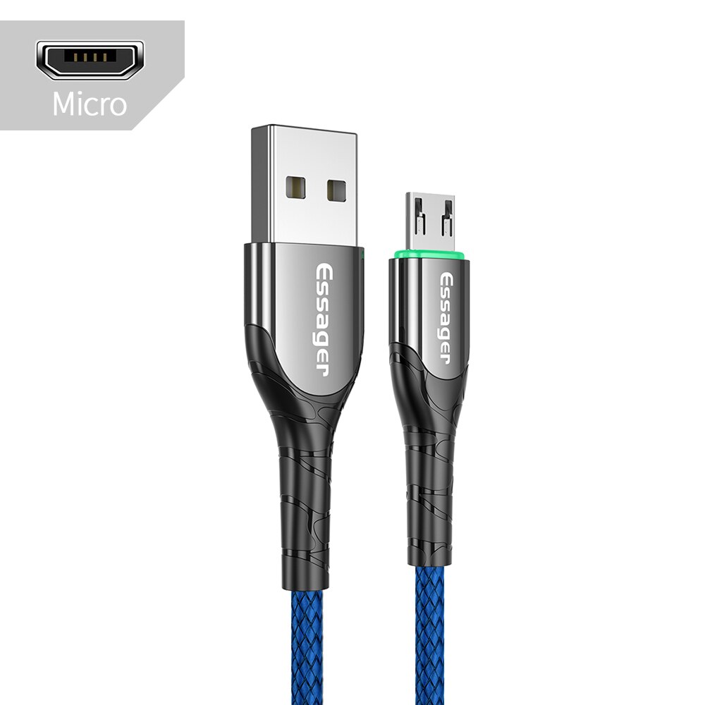 Essager USB Type C Cable 3A Fast USB Charging Micro Data Cord USB-C Charger Mobile Phone USBC Wire Cord For Samsung S20 Xiaomi: Dark Blue M / 1m