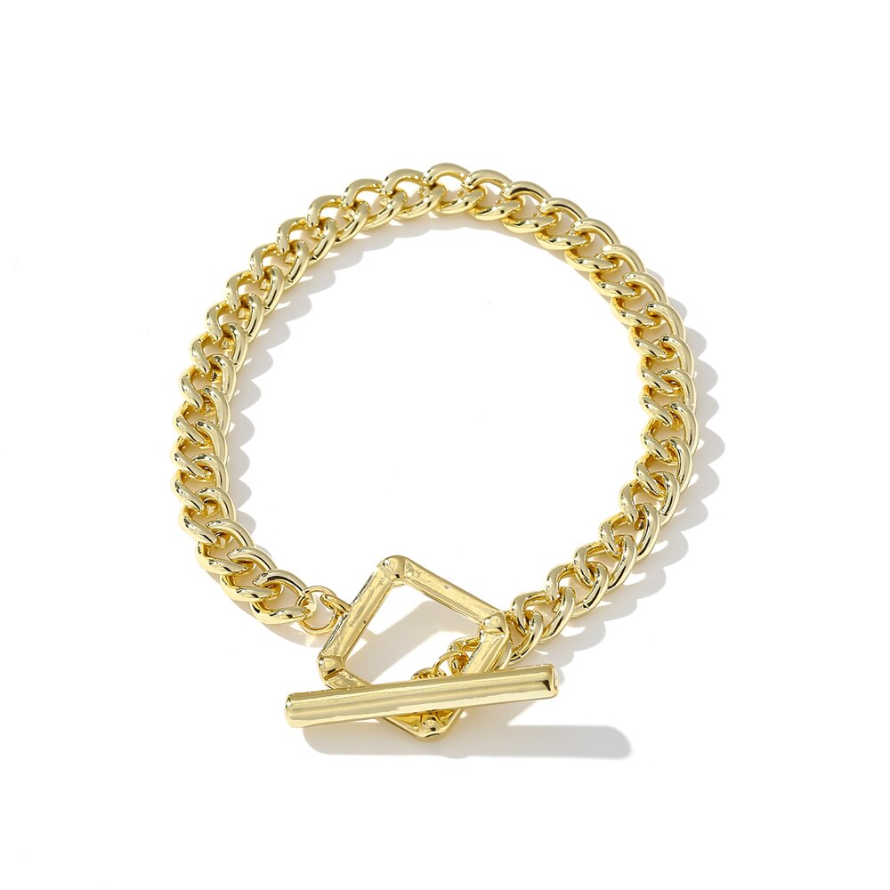 Yhpup, cadena de , cierres de palanca, brazalete para Mujer, declaración, brazalete de Metal, joyería de cobre, Pulseras para Mujer, , ,: Gold