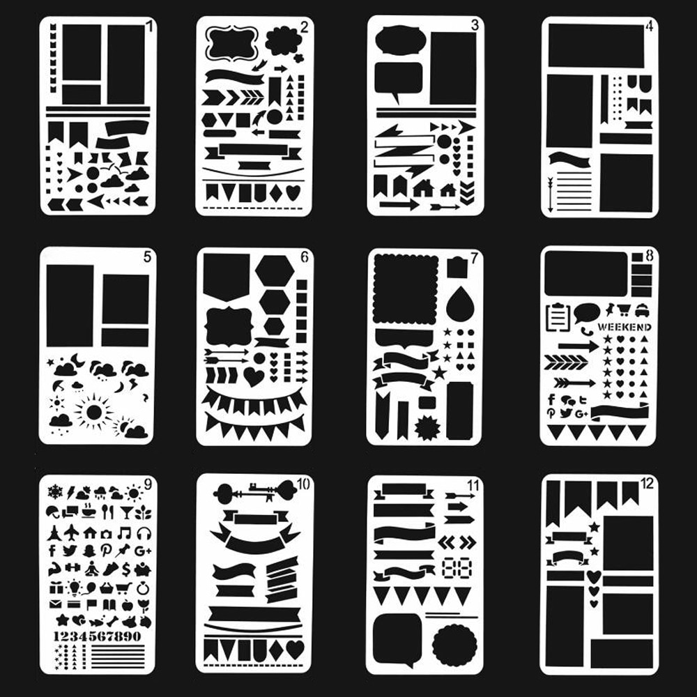 12 plastic Planner journal stencils template blank banner weather incon planner stencils scrapbooking