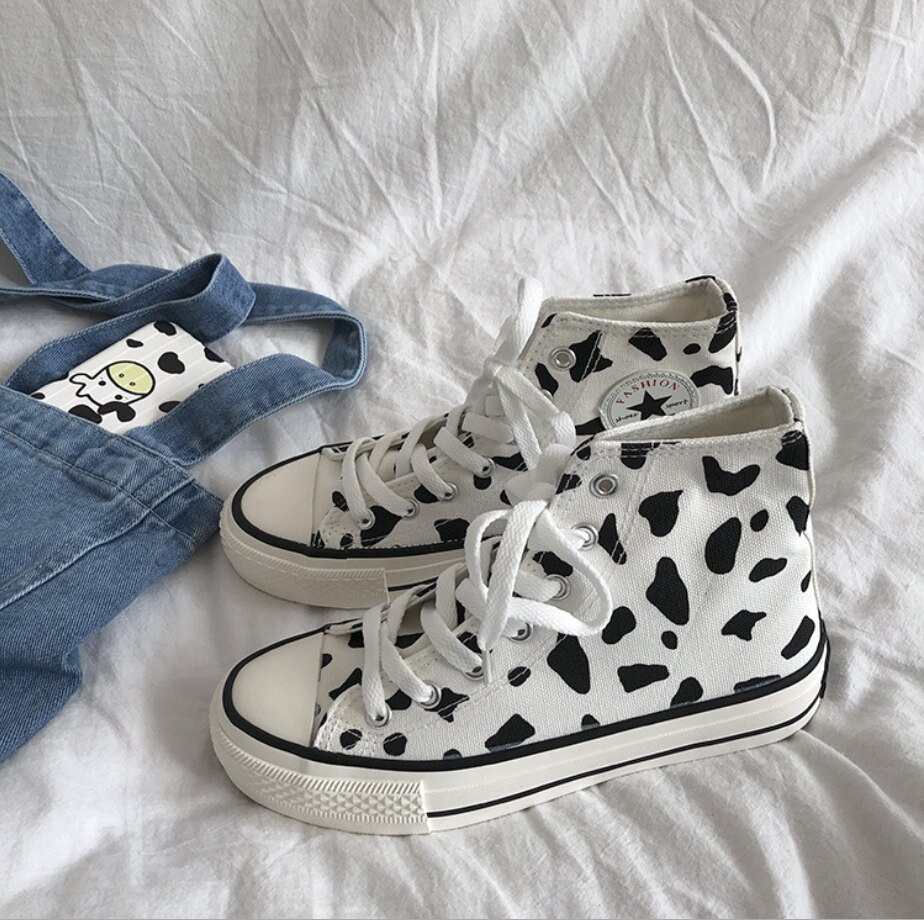 Zapatillas de lona con estampado de dibujos animados para mujer, zapatos planos vulcanizados informales a la , zapatillas de plataforma altas, alpargatas
