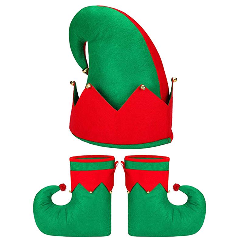 3 Stks/set Kerst Elf Schoenen Kerstmuts Elf Kostuum Kerst Elf Schoenen Kerstmuts Prom Jurk Elf Pak (Rood groen)