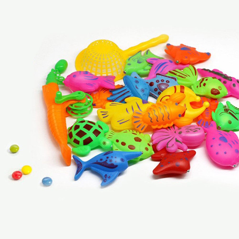 44 Stck magnetisch Stange Netz Angeln Spielzeuge passen Angeln Spiel einstellen Pro Kinder Junge Mädchen (20Stck Fisch + 1pc Stange + 1pc Netz, zufällig