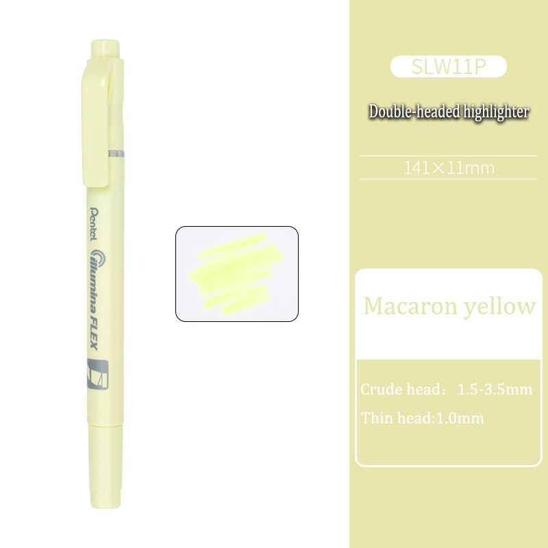Resaltador de línea recta de doble cabeza SLW11, color rosa macaron, texto de alto brillo, annotati, 8 Uds.: Macaron yellow