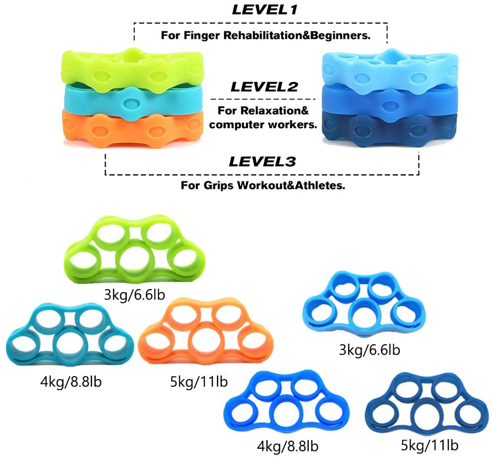 Pinza de mano de silicona expansor de dedo, ejercitador de fuerza para muñeca, bandas de resistencia del deportista para Fitness, 6 uds.
