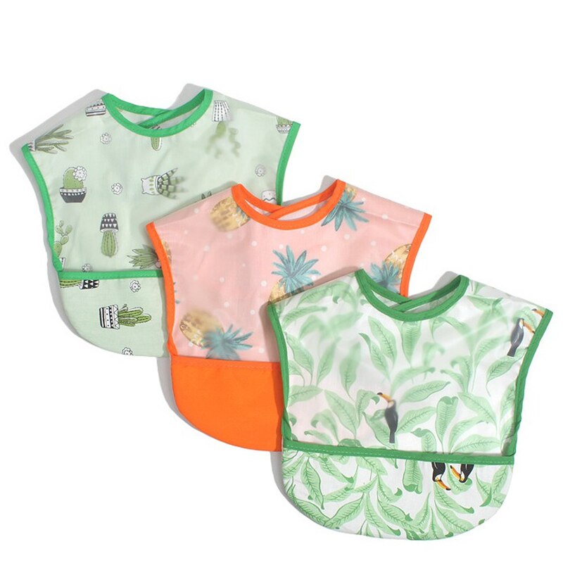 EVA Waterproof Baby Bibs Sleeveless Baby Boys Girls Bib Kids Fox Dinosaur Cactus Baby Feeding Bibs with Pocket Child Apron Smock