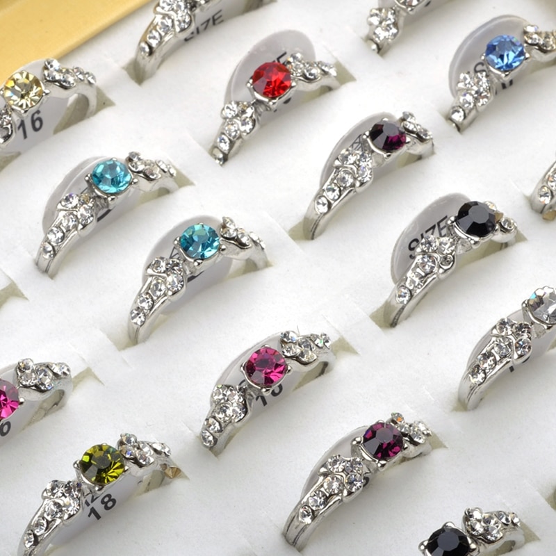 Gorąca sprzedaż 10 sztuk mieszane hurtownia biżuterii wiele kryształ kryształ górski dziecko dzieci molościenie stop palec bijoux Anillos