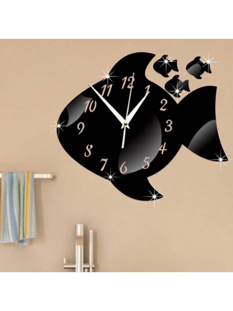 Leuke Vis Vorm Acryl Wandklok Spiegel Sticker Horloge Diy Decal Voor Kinderen Slaapkamer Home Decoratie