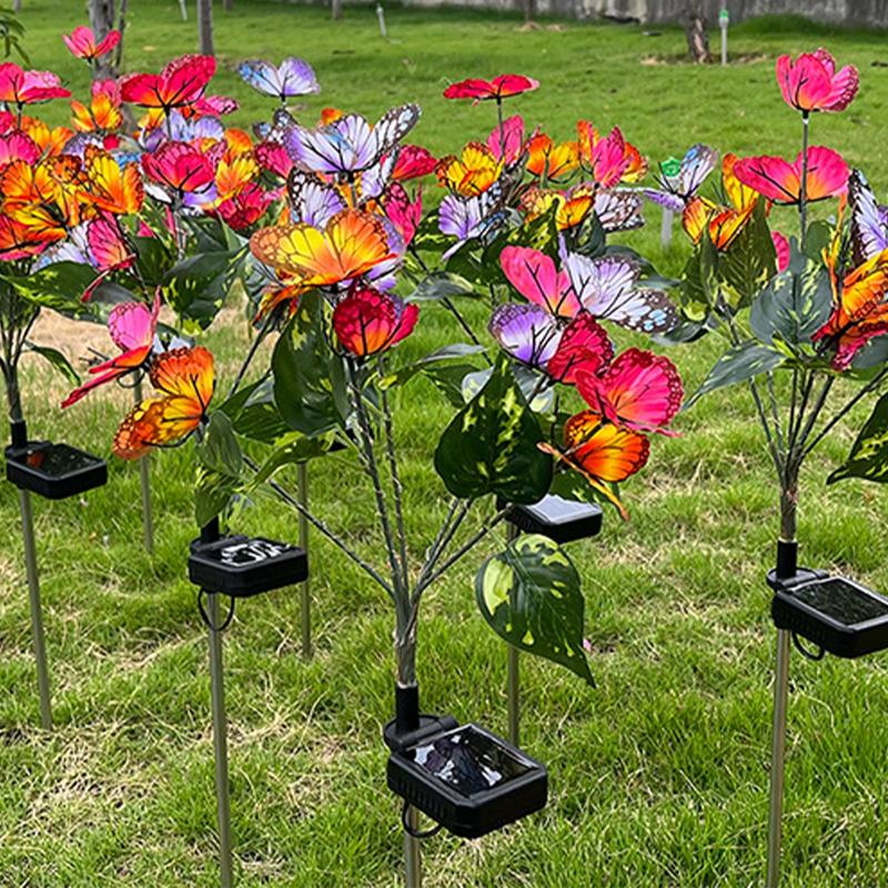 Svingende sommerfuglelys til udendørs havestier med solcellepaneler og høj fleksibilitet, solcelledrevet sommerfuglepæl til haven