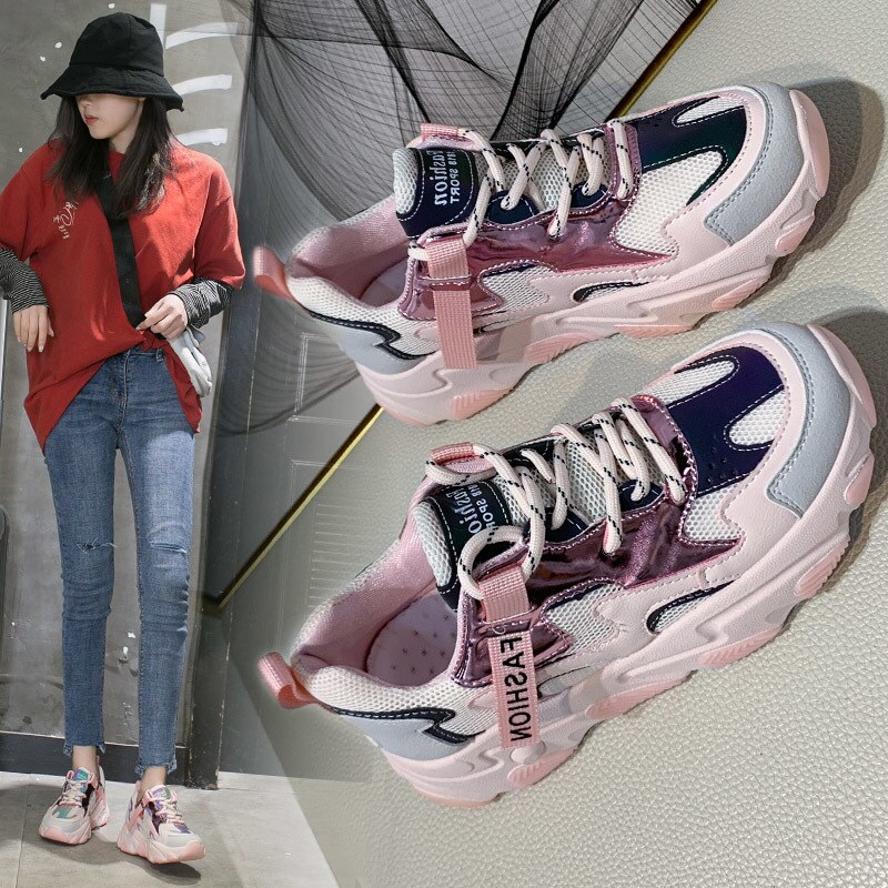 Women's Fitness Shoes,Luminous Training Shoes,Casual Shoes,Height 5.5cm,Fashionable Walking Shoes,Size 35-40: pink / 39