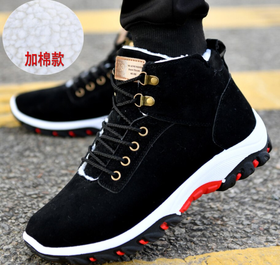 Winter Shoes Men Boots Lace-up Sneakers Fur Warm Fleeces Snow Boots High Flat Casual Cotton Shoes Solid Snow Boots