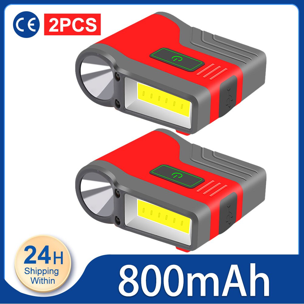 Induction Cap Clip Light USB Charging Cap Clip Flashlight 2200mAh COB Flood Light Head Light Waterproof Fishing Camping Light: Red 2pc 800mA