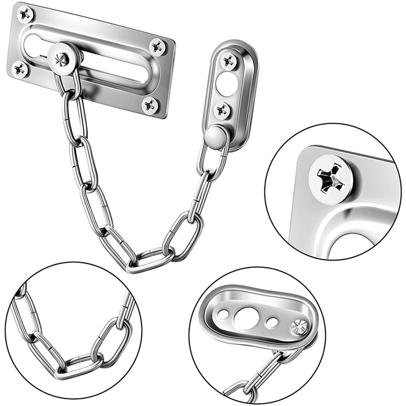 Cerraduras de seguridad con cadena para puerta interior, 4 cadenas con piezas, con tornillos