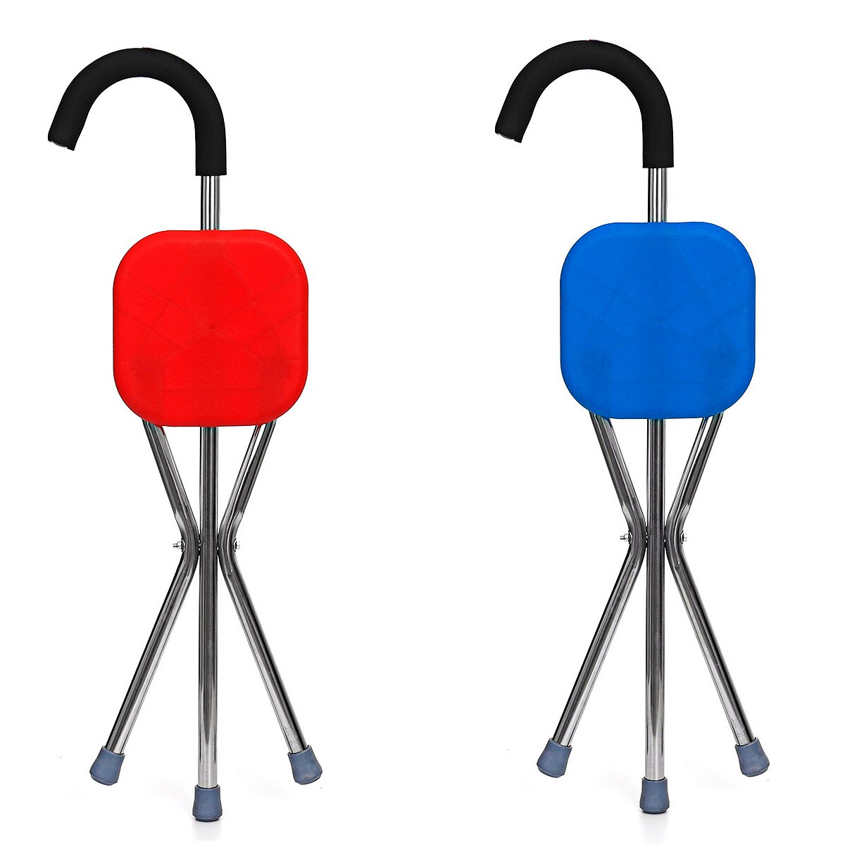 Folding Outdoor Travel Cane Seat Crutch Walking Stick Chairs Portable Tripod Stool Portable Elder Mobility Aids Tools Blue Red