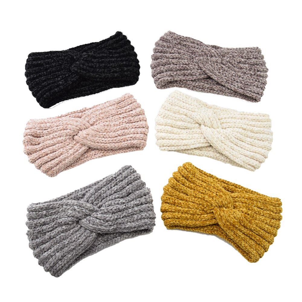 5Pcs Europese En Amerikaanse Gebreide Wol Kruis Haarband Sport Hoofdband Oor Bescherming Hoofddeksels Warm Corduroy Hoofdband