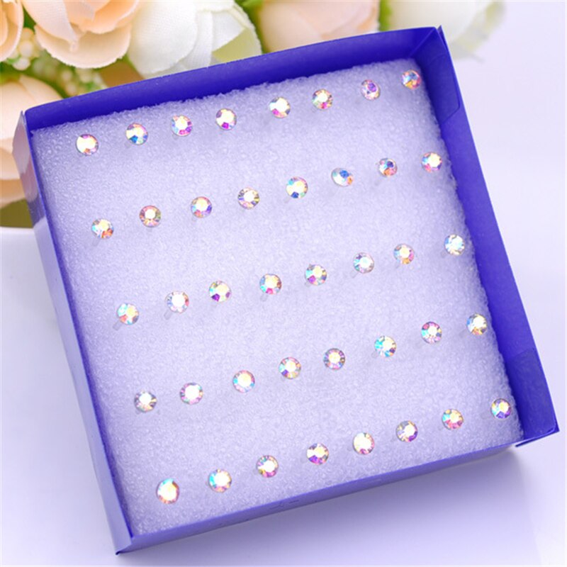 2/3/4/5/6mm orecchini di cristallo multicolore Set per le donne gioielli da festa strass piccoli orecchini di plastica kit Piercing brincos: 3mm