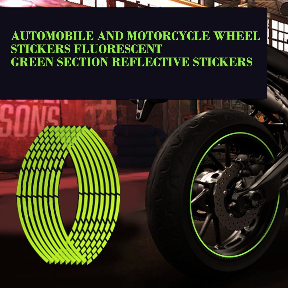 Auto En Motorfiets Wiel Stickers Pvc Fluorescerende Groene Gedeelte Reflecterende Stickers Wiel Stickers