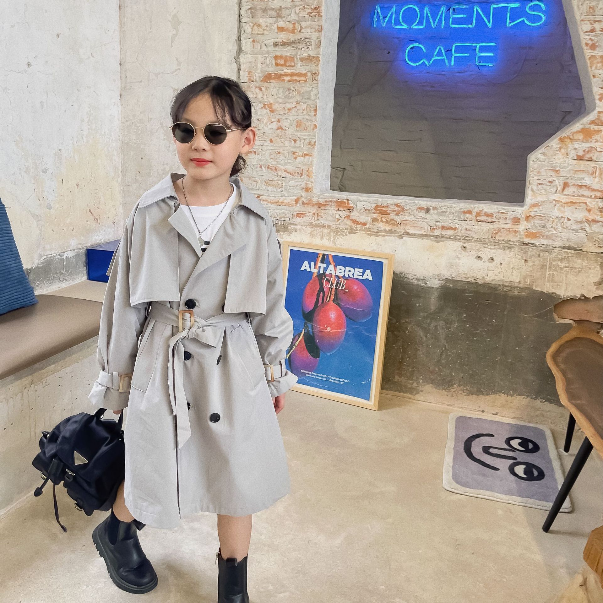 Autumn Girls&#39; Korean Loose Casual Temperament Mid Long Frenulum Style Trench Coat Teenagers Girls Trench Coat: 3T