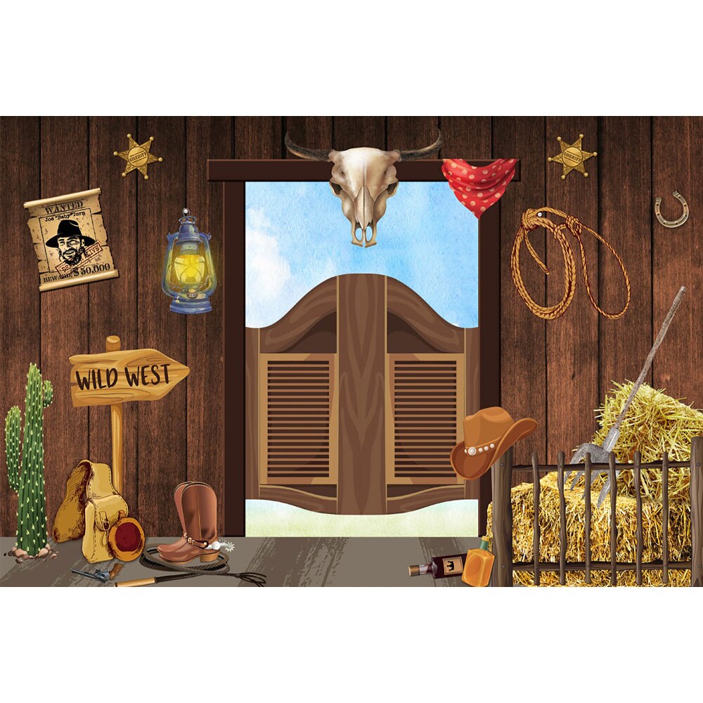 Western Cowboy Birthday Backdrop - Wild West Party Banner - Photography Decor Photocall